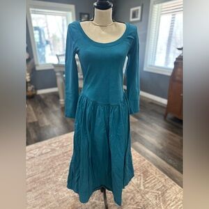 Free People Aelia Drop-Waist Midi Dress Blue Womens Small Pockets Cottage Flowy